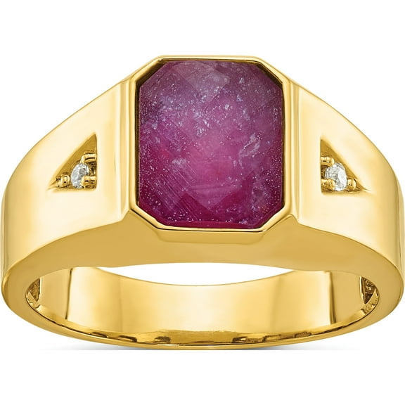 14K Yellow Gold Ibgoodman Men's Ruby Doublet Stone And 1/20 Carat Diamond Complete Ringsize 10 - Jbsp