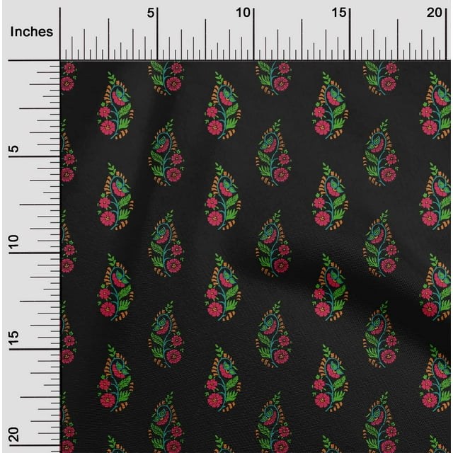 oneOone Cotton Poplin Fabric Leaves & Floral Block Print Fabric BTY 56 Inch Wide