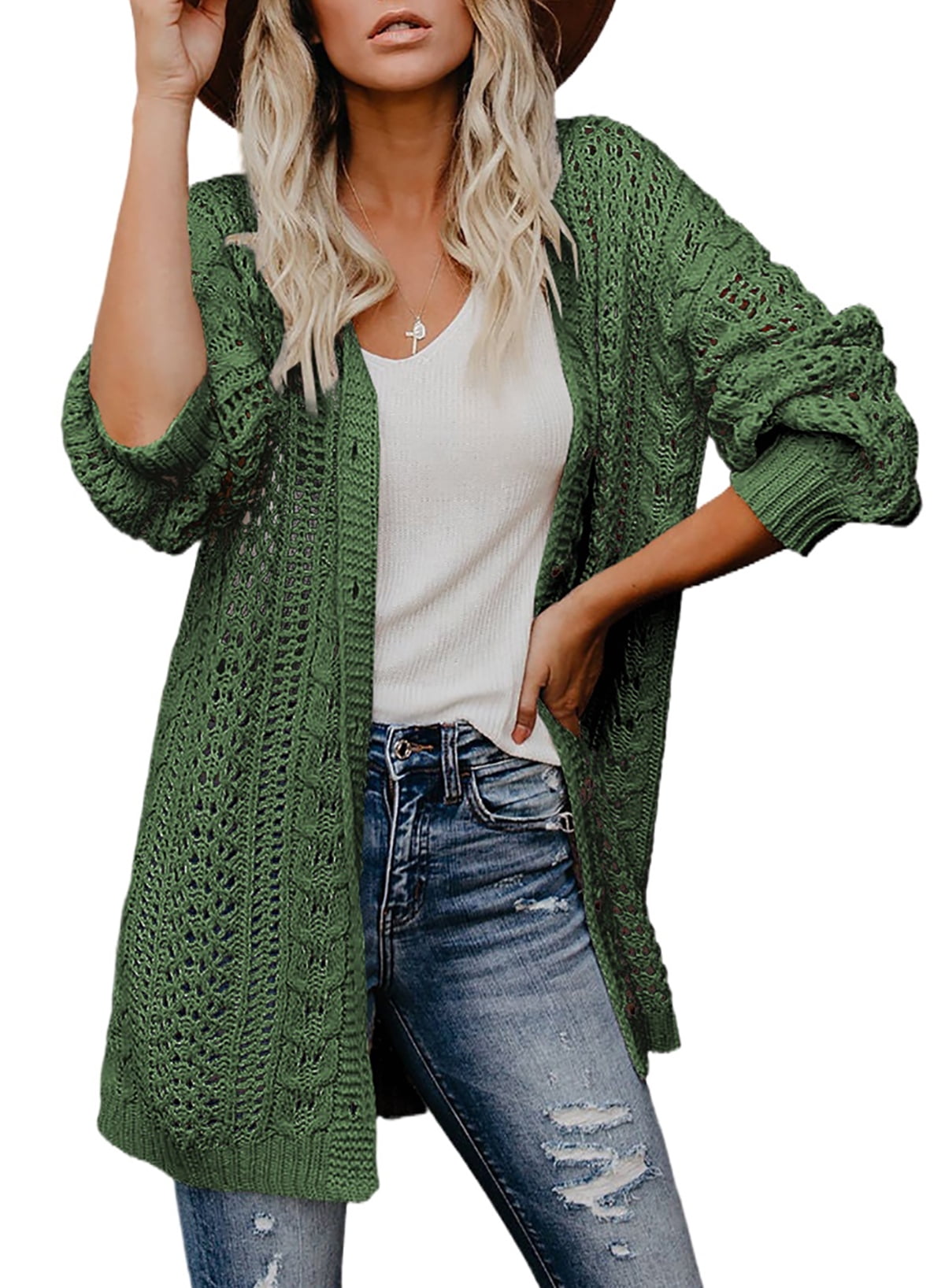 Astylish Button Crochet Knit Cardigan Sweater for Women Lightweight Long Sleeve Open Front Cardigans Spring Fall Casual Loose Outwear Coats Female,