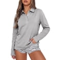 thumbnail image 5 of Qwertyu Women's Long Sleeve Polo Shirts Collared V Neck Golf Shirts Cotton Business Casual Work Tops Gray 3XL, 5 of 5