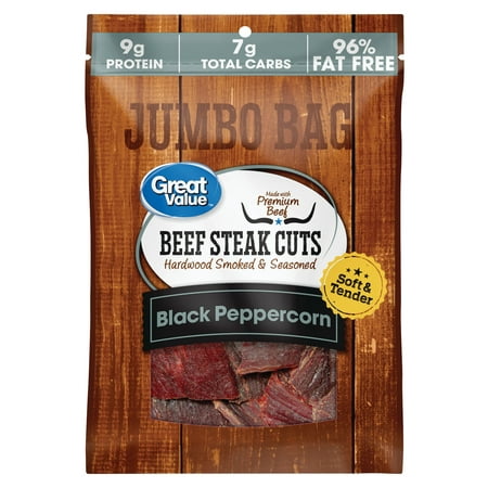 Great Value Soft & Tender Black Peppercorn Beef Steak Cuts Jumbo Bag, 5.85