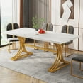 thumbnail image 1 of Fnova 63" Modern Dining Table, Rectangular White Faux Marble Top Kitchen Table, Stylish Metal Trestle Legs, Seats 4 to 6 for Dining Room & Kitchen, Living Room, 1 of 12