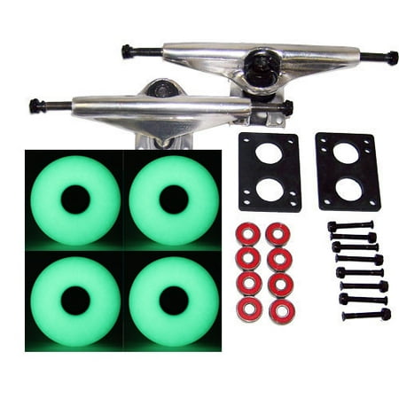 Skateboard Truck Parts - RADIUS LONGBOARD Skateboard TRUCKS & GLOW IN THE DARK WHEELS PACK 70MM