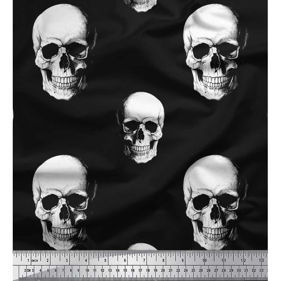 Soimoi Japan Crepe Satin Fabric Horror Skull Halloween Print Fabric by Yard 42 Inch Wide