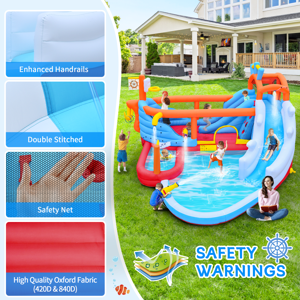 10-in-1 Kids Inflatable Water Park with Dual Slides & Climbing Wall