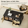 thumbnail image 3 of YUSAZENS Mid-Century LED Rattan Rectangle Coffee Table, Black Oak Frame, 2 Drawers & 2 Arched Cabinets, Open Shelf, for Living Room, Apartment, Farmhouse, 3 of 6
