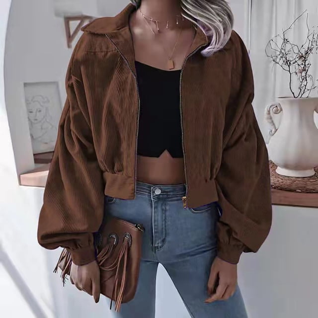 Moda mujer invierno Color sólido manga larga cremallera abrigo cárdigan blusa Fridja po2252