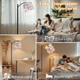 thumbnail image 5 of Arc Floor Lamp with Adjustable Lampshade Soft Pink Black Watercolor Palm Leaf Standing Lamp 3 Color Temperatures Dimmable Tall Pole Lamp with Foot Switch for Bedroom, 5 of 8