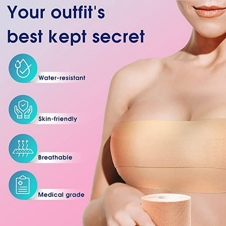 Joefnel Boob Tape - Breast Lift Tape, Body Tape for Breast Lift w 2 Pcs  Silicone Breast Reusable Adhesive Bra, Boob Tape for Large Breasts A-G Cup  