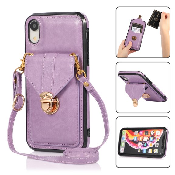 Crossbody Wallet Women Case for iPhone XS Max,[RFID Blocking] Credit Card Holder with Should Strap,Premium PU Leather Purse Metal Buckle Folio Flip Cover For iPhone XS Max, Purple