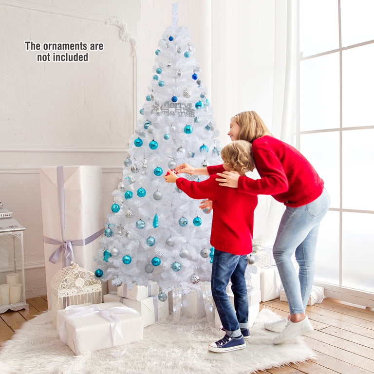 Topbuy 7' White Unlit Full Christmas Tree with Sturdy Metal Stand