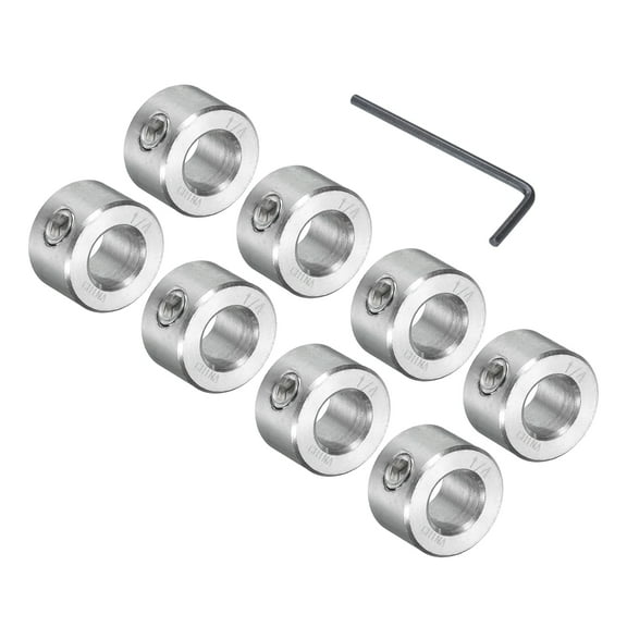 8 Pcs Set Screw Shaft Collar 1/4"Bore, 304 Stainless Steel Shaft Collars, 1/2"OD, 1/4"Thickness