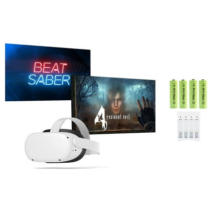 Meta Quest 2 (Oculus) Advanced All-In-One Virtual Reality Headset 128 GB with Resident Evil 4 and Beat Saber, Touch Controllers, w/4 AA Rechargeable Batteries and Charger Accessories Set