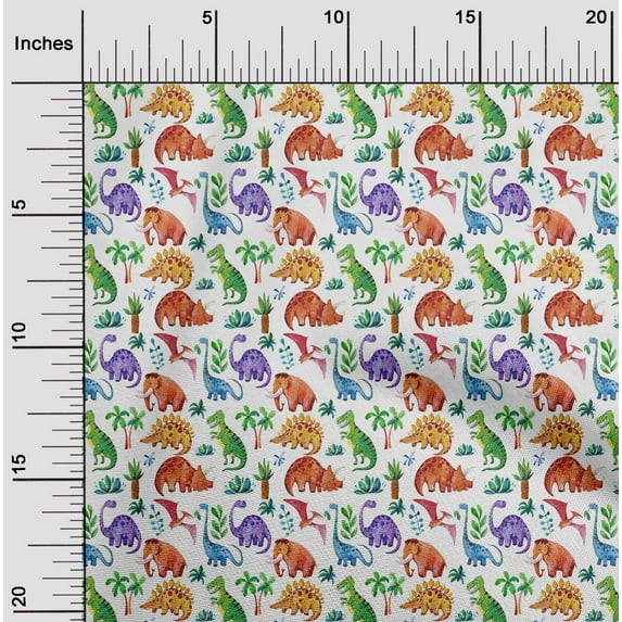 oneOone Georgette Viscose White Fabric Palm Tree|Elephant & Dinosaur Diy Clothing Quilting Fabric Print Fabric By Yard 42 Inch Wide