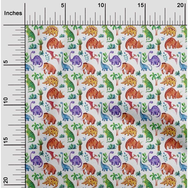 oneOone Silk Tabby White Fabric Palm Tree|Elephant & Dinosaur Sewing Craft Projects Fabric Prints By Yard 42 Inch Wide