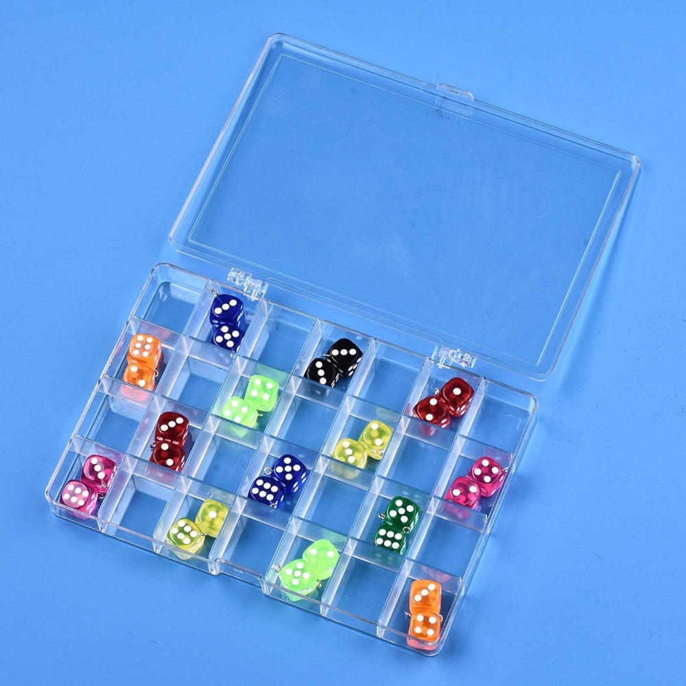 Polystyrene Bead Storage Containers 28 Compartments Organizer Boxes with Hinged Lid Rectangle Clear 19.9x13.5x2.5cm compartment: 3.2x2.7cm