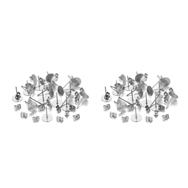 ZheElen Earring Stud Base Multi Stainless Handmade Popular Ear Pins Setting Daily DIY Jewelry Making Tool Beach Supplies Steel Color 8mm 2Set