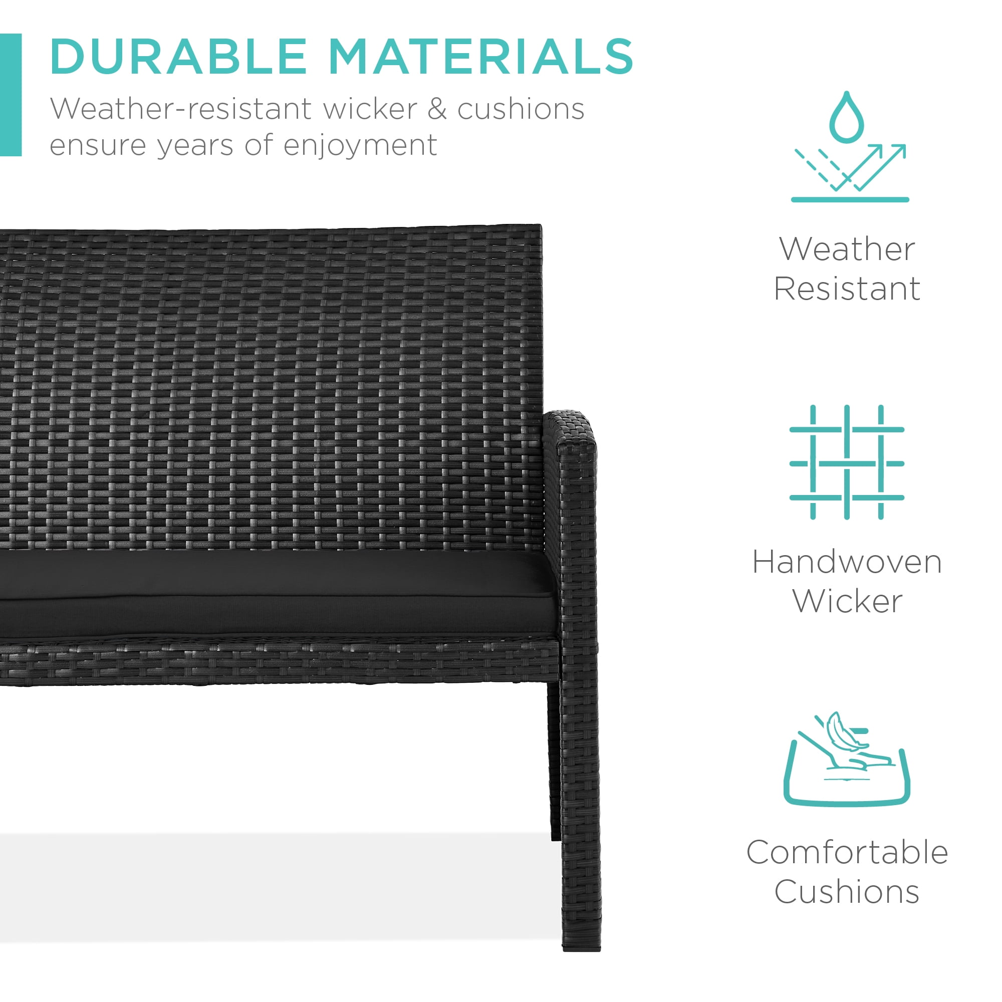 Best Choice Products 4-Piece Outdoor Wicker Patio Conversation Furniture Set w/ Table, Cushions - Black/Black
