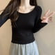 thumbnail image 4 of Camisetas de manga larga para mujer, lisas, sencillas, a la moda, combinables, clásicas, ajustadas, con cuello cuadrado, elegantes, para uso diario, para otoño, con estilo, suaves y chic., 4 of 6