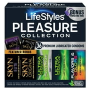Lifestyles Pleasure Collection Assorted Lubricated Latex Condoms with Vibrating Ring, 36 Count
