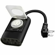 Outdoor Timer Outlet, 24 Hour Mechanical Timer Switch, Heavy Duty Water Resistance with 2 Grounded Outlet, ETL Listed (Black)