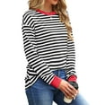thumbnail image 4 of Fantaslook Striped Long Sleeve Shirts for Women Crewneck Tunic Tops Color Block Blouses Fall Pullover, 4 of 8