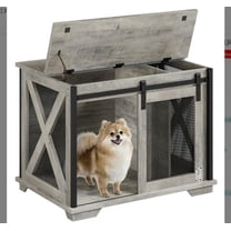 37''Wooden Dog Crate Furniture with Sliding Barn Door,Flip Top Furniture Style Dog Crate End Table with Wheels&Removable Divider,41.14"L x 29.33"W x 6.1"H