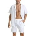thumbnail image 4 of BUYJYA Men's Linen Shirt Short Sets 2 Pieces Outfits Casual Button-Down, 4 of 6