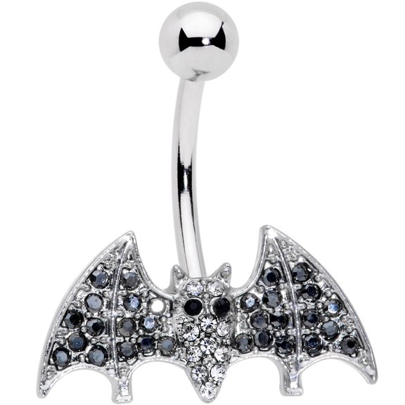 Body Candy Womens 14G 316L Steel Navel Ring Piercing Clear Black Accent Vampire Bat Belly Button Ring