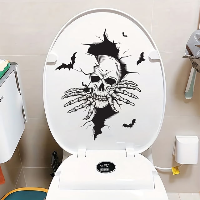 Halloween Skull and Bats Wall Sticker - Contemporary Style, PVC Material, Self-Adhesive, Single Use, Detachable Wall Decal for Bedroom and Living Room Decor, Irregular Shape, 15.7in x 11.8in