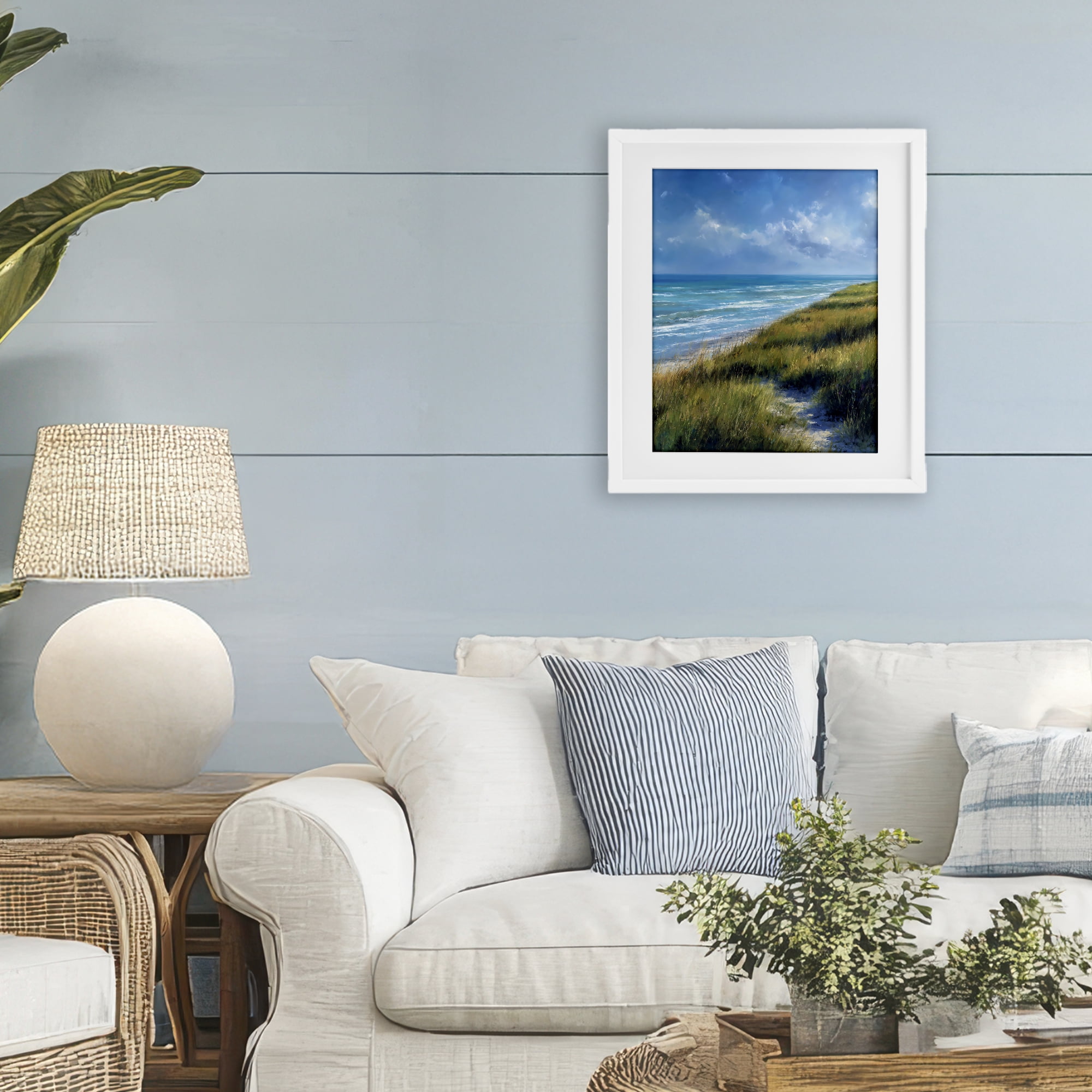 Stupell Industries Coastal Grass & Rolling Waves White Framed Print Under Glass, design by Franklyn Gregory