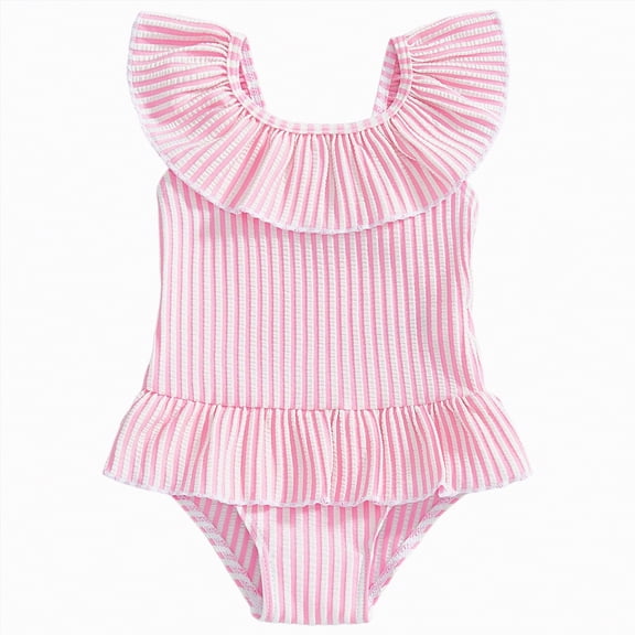 Hessimy Girl Swimsuit Scalloped One Piece Print Swimwear,Scalloped Edge（Pink，4-5 Years）