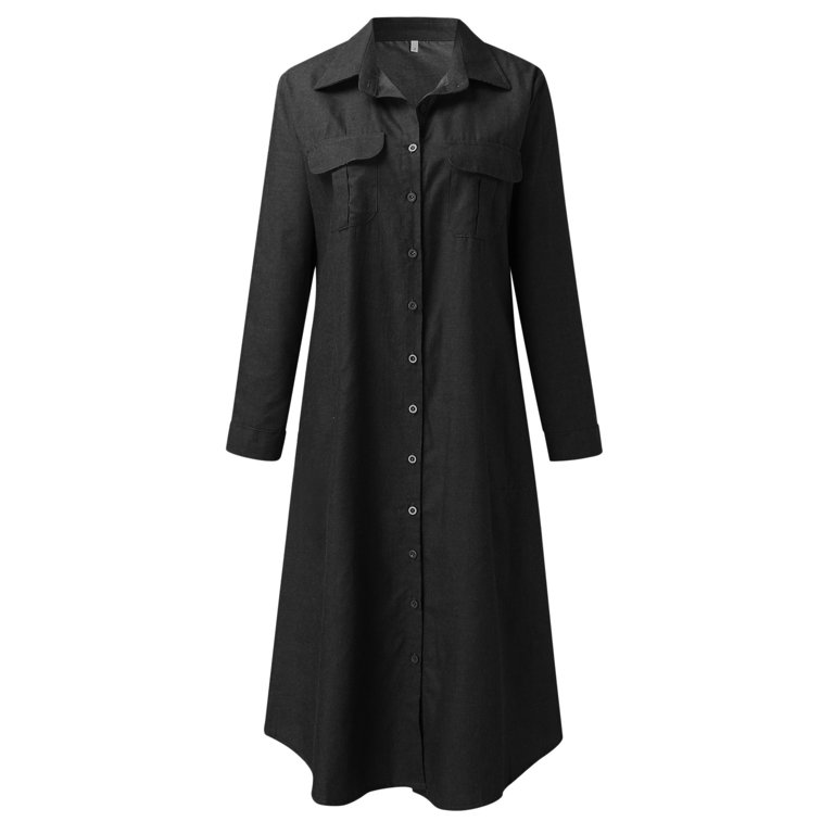 knee length dresses for ladies Womens Denim Maxi Shirtdress  Wash Lab Monterey Blue / M