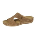 thumbnail image 5 of Guzom Womens Summer Comfort Flats Sandals- Clearance Wide Width Flat Beach Open Toe Brown Dressy Slide Sandals for Women Size 4.5, 5 of 5