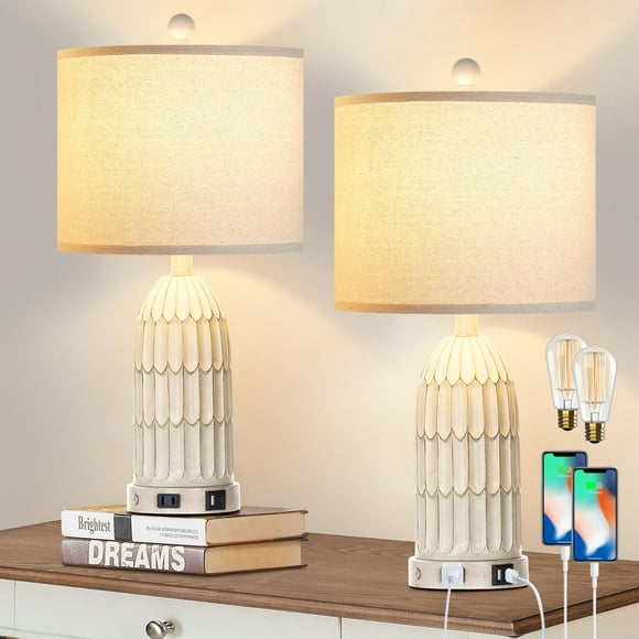 Lámparas de mesa Cinkeda Farmhouse, paquete de 2 unidades, regulables, táctiles, USB