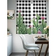 thumbnail image 4 of Summer Botanical Sheer Curtains 2 Panels Set Tropical Saguaro Opuntia Cactus Black Plaid Sheer Window Curtains Light Filtering Rod Pocket Voile Drapes for Bedroom Living Room 52"X72", 4 of 9