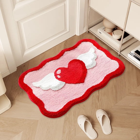 CuiLiyq 1 Pcs Pink Bathroom Rugs, Soft Plush Washable No Slip Love Heart Print Bath Mat, Bedroom Kitchen Floor Door Mat for Home, 23.6" x 15.7" (C)