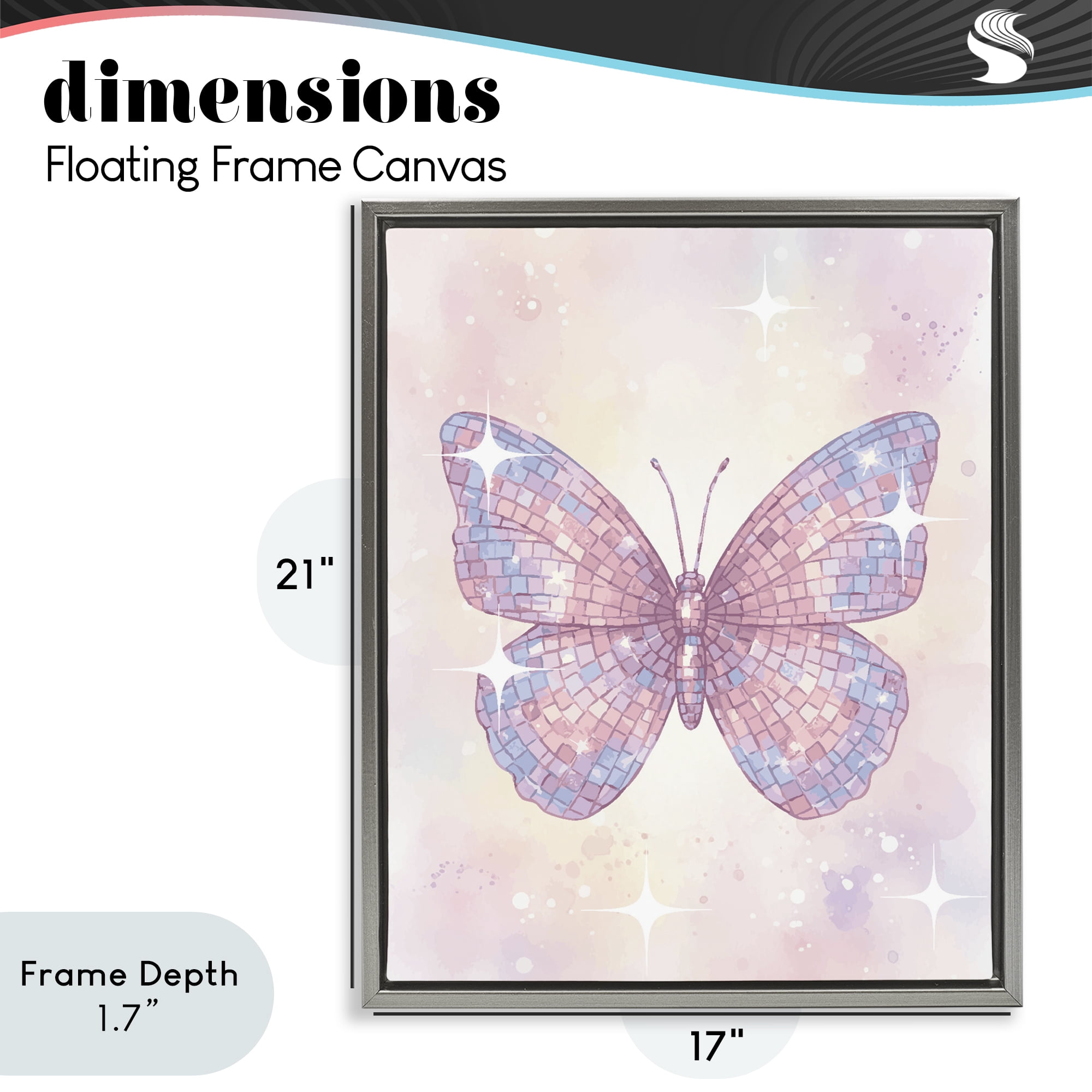 Stupell Industries Delicate Disco Butterfly Gray Framed Floater Canvas Wall Art, design by Lil' Rue