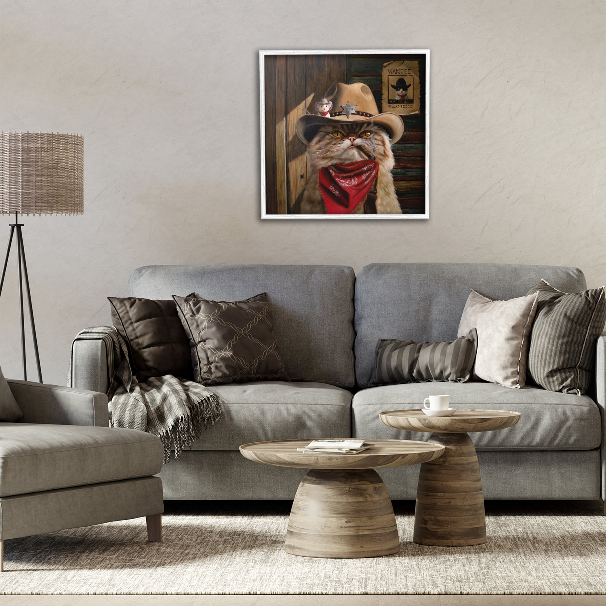Deputy Purrkins Cat Sheriff White Framed Giclee Art, design by Lucia Heffernan