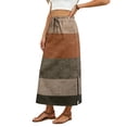thumbnail image 4 of Women's Maxi Skirt Summer Boho Striped Print Elastic Waisted Drawstring Skirt Casual Beach Long Skirts with Pockets Brown L, 4 of 6