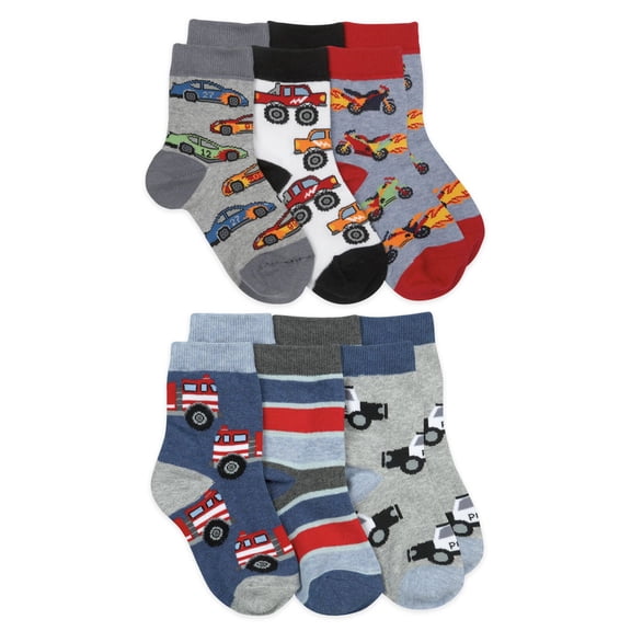 Jefferies Socks Boys Socks, 6 Pack Trucks Airplanes Fire Trucks Fun Pattern Crew Socks (Little Boys & Big Boys)