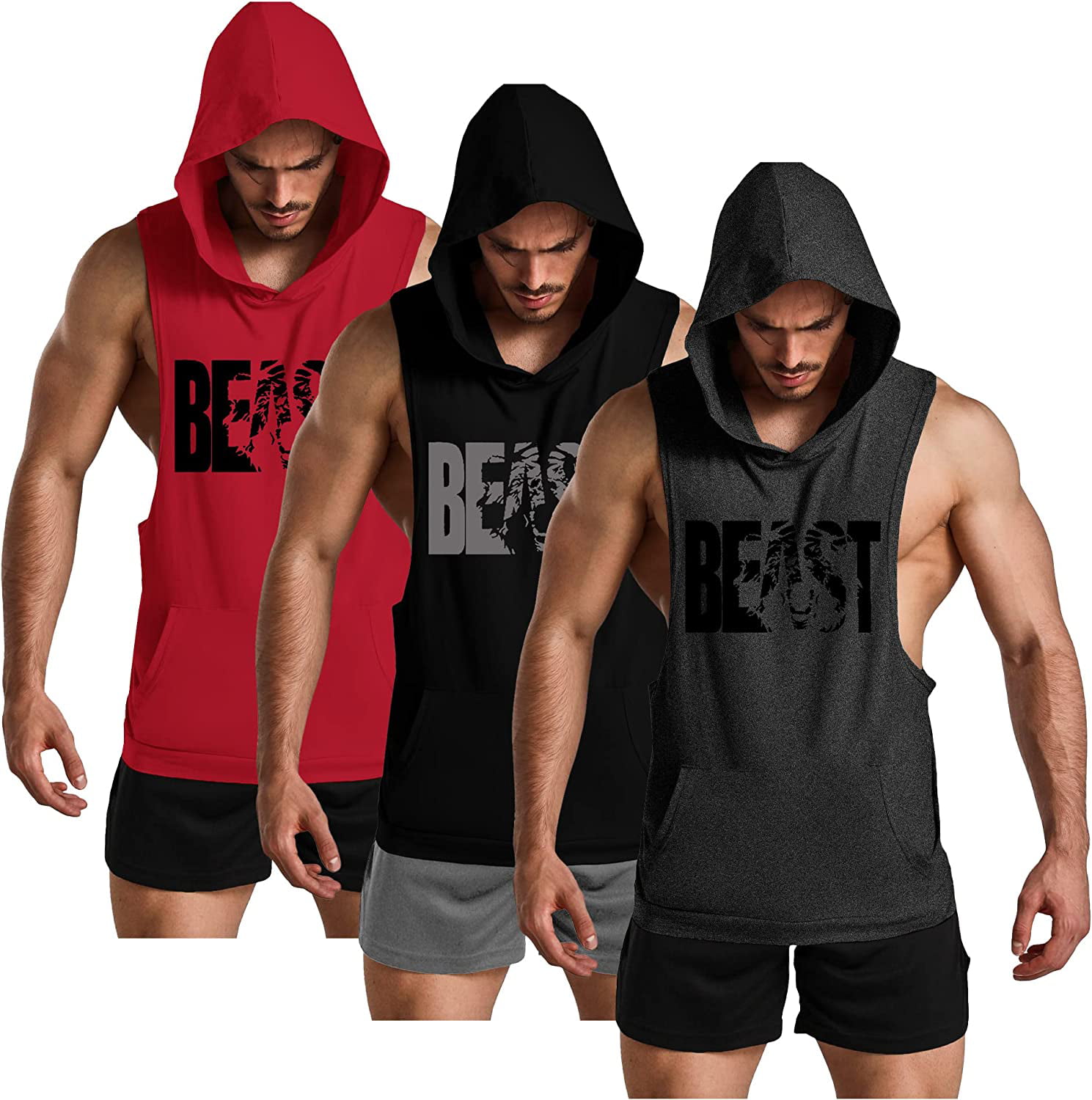 GYM REVOLUTION Men's Workout Sleeveless Shirts Muscle Hooded Tank Gym Fitness Quick Dry Sleeveless Hoodies 