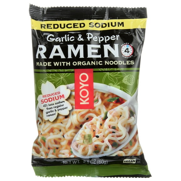 Koyo Reduced Sodium Ramen, Garlic & Pepper, 2.1 Oz, 12 ct