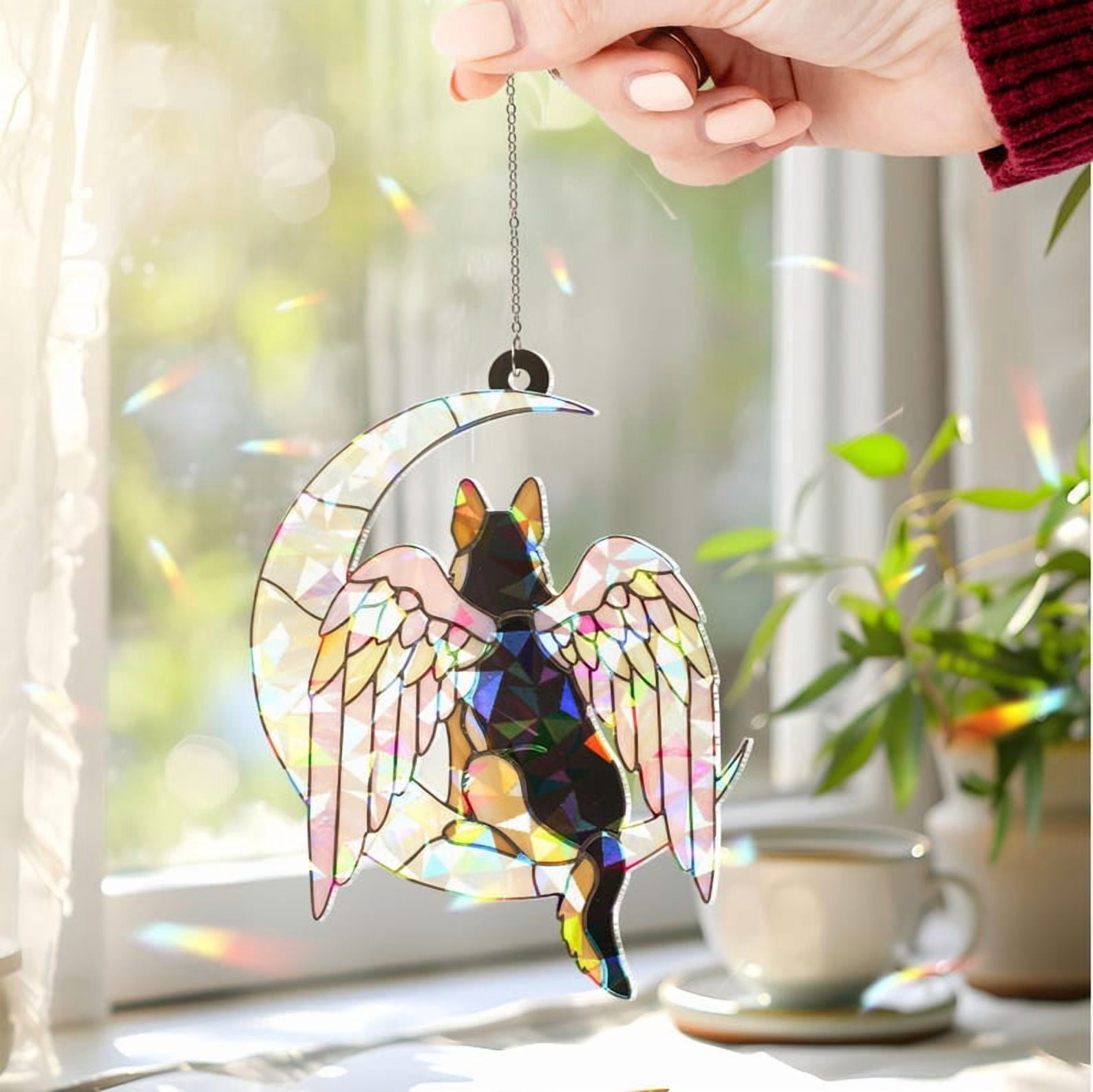ViciArt German Shepherd Angel Dog Suncatcher – 4" Holographic Acrylic Window Hanging Ornament