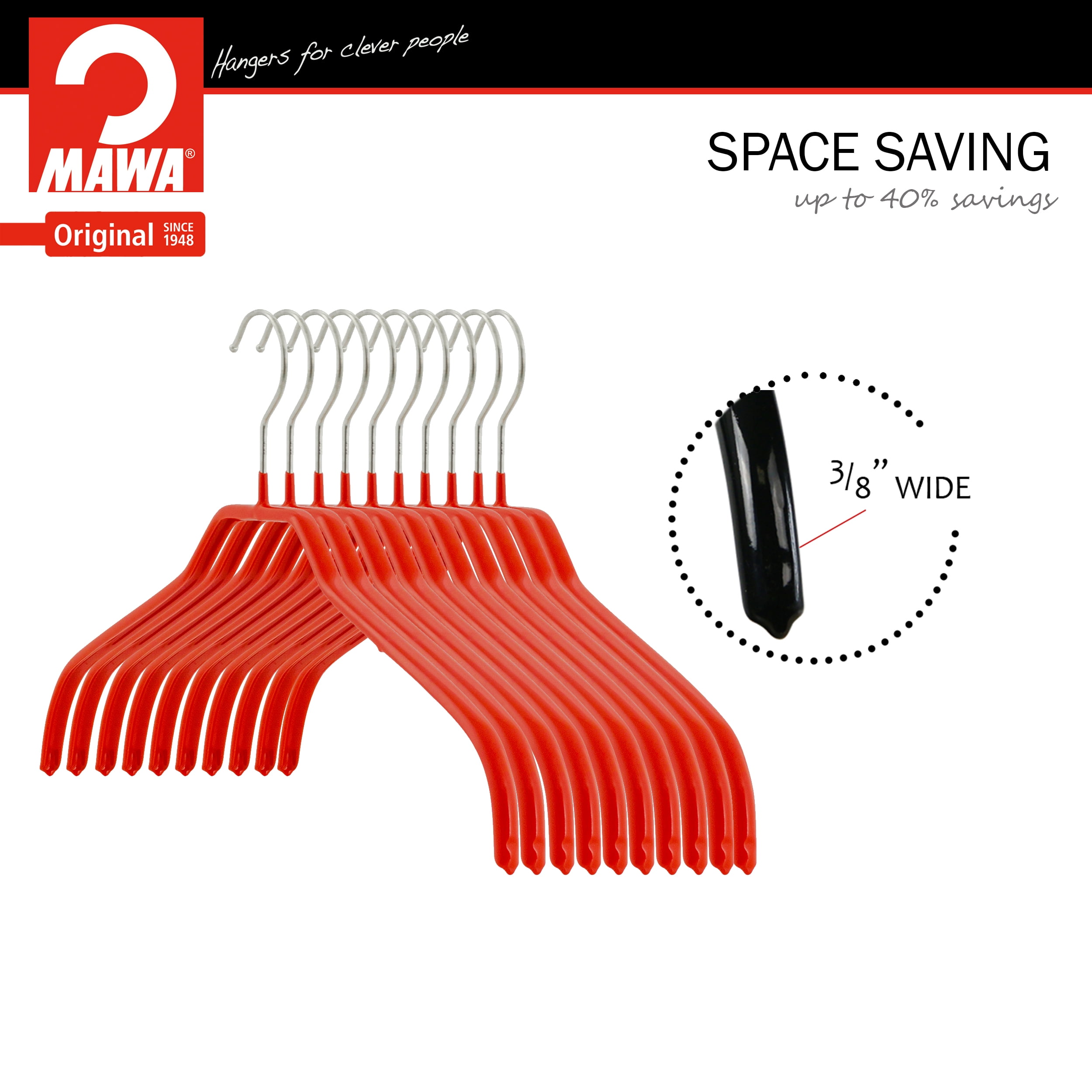 Mawa by Reston Lloyd Silhouette Series Non-Slip Space Saving Clothes Hanger for Shirts and Dresses, Style 41/F, Set of 12, Red