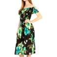 thumbnail image 3 of Sakkas Nur Women's Smock Elastic Cocktail Midi Sleeve Off Shoulder Floral Dress - B-Green - One Size, 3 of 5
