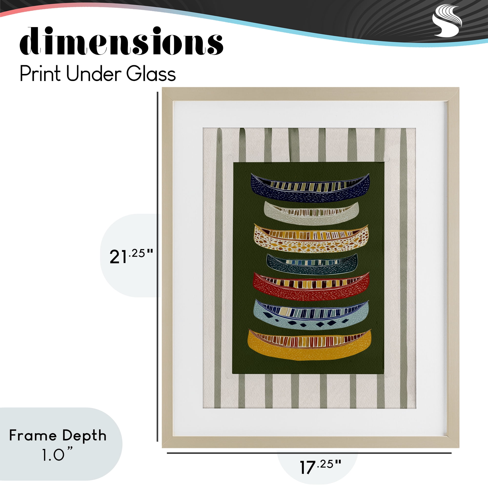 Stupell Industries Patterned Canoes over Stripes Birch Framed Print Under Glass, design by Yen