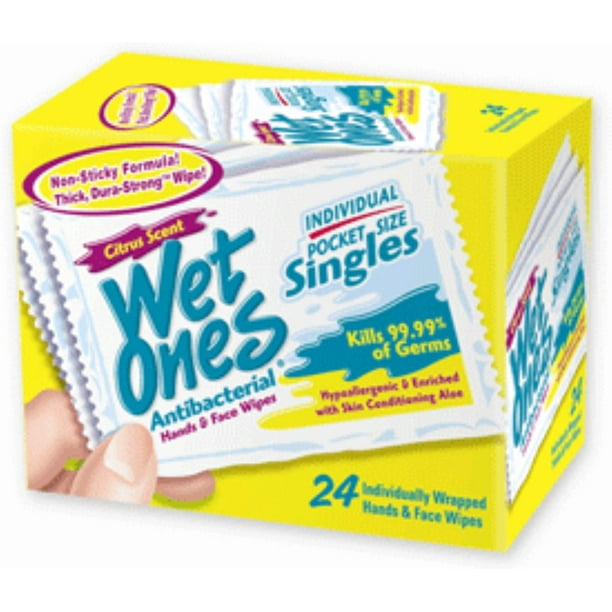 WET ONES Moist Towelette Antibacterial Citrus Singles 24 Ea Pack Of 