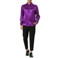 thumbnail image 2 of Unique Bargains Men's Satin V Neck Long Sleeves Button Down Prom Shirts S Purple, 2 of 6