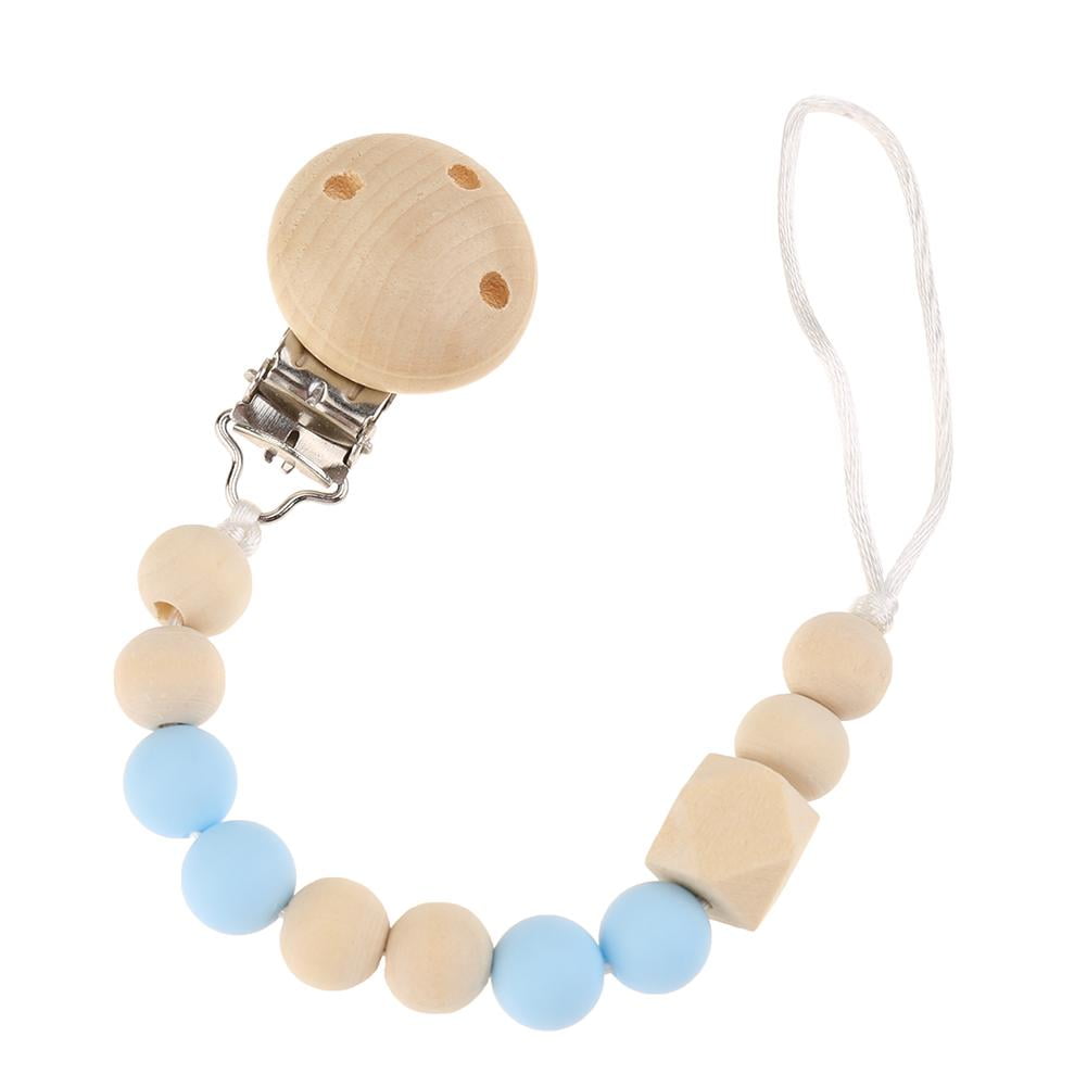 5pcs Amyster 5pcs Pacifier Clip Wooden Organic and Silicone Beads Rattle Holder Chewable Baby Accessories Pendant